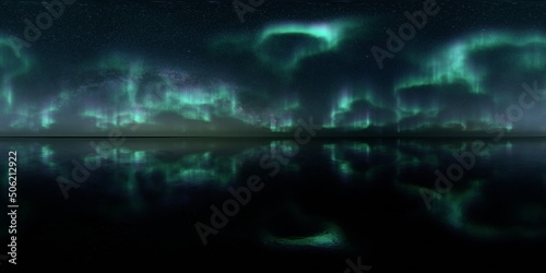 HDRI - Ice terrain with Aurora Borealis on the sky 37 - Panorama