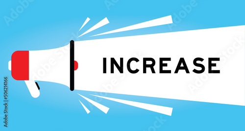 Color megaphone icon with word increase in white banner on blue background