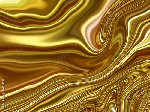 Golden psychedelic marble, trippy abstract art background design. Trendy gold colour marble style. Ideal for web, advertisement, prints, wallpapers.
