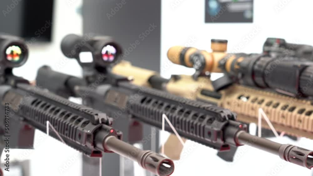 Detail view of the telescope part of a military weapon sniper placed on a tripod. Army weapons industry. video 4k. Detail view of the telescope part of a military weapon sniper placed on a tripod. Army weapons industry. video 4k.