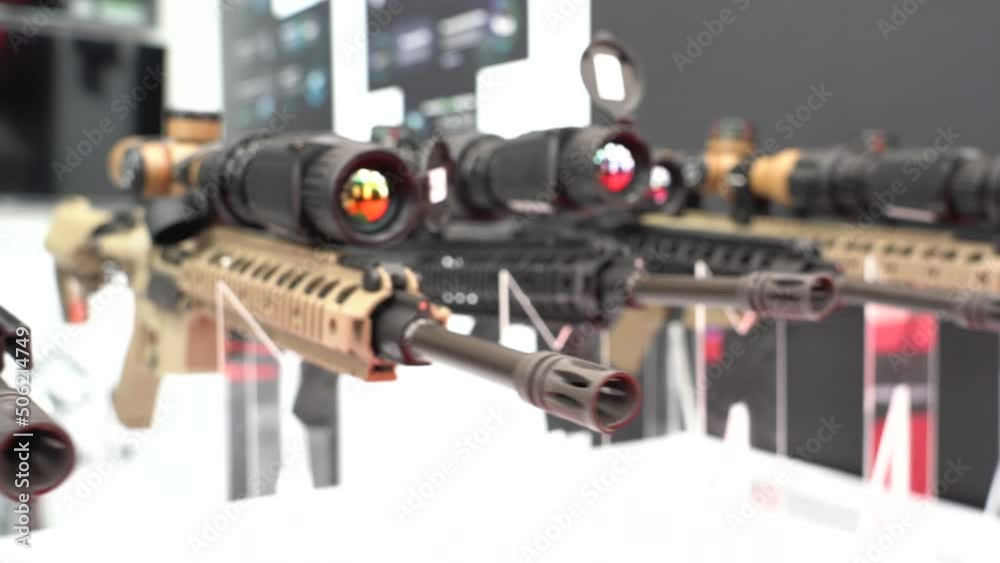 Detail view of the telescope part of a military weapon sniper placed on a tripod. Army weapons industry. video 4k. Detail view of the telescope part of a military weapon sniper placed on a tripod. Army weapons industry. video 4k.