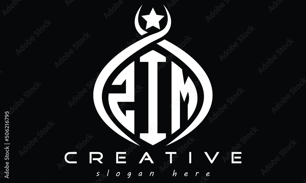 ZIM three letters monogram curved initial oval logo design, geometric minimalist modern business shape creative logo design - obrazy, fototapety, plakaty 