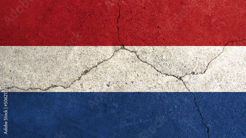 Netherlands flag. Netherlands flag on cracked cement wall