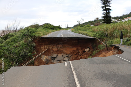 damage when M4 freeway was washed away in floods in Tongaat, Durban, KwaZulu Natal, South Africa, 21 May 2022