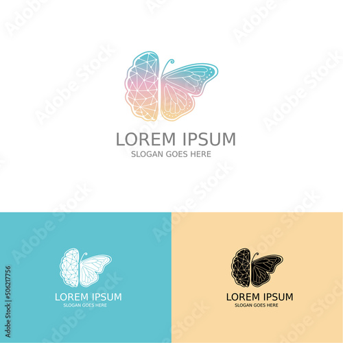 Logos or conceptual icons of mental health and psychology, women's care, concepts of the brain and butterflies. vector logo design.
