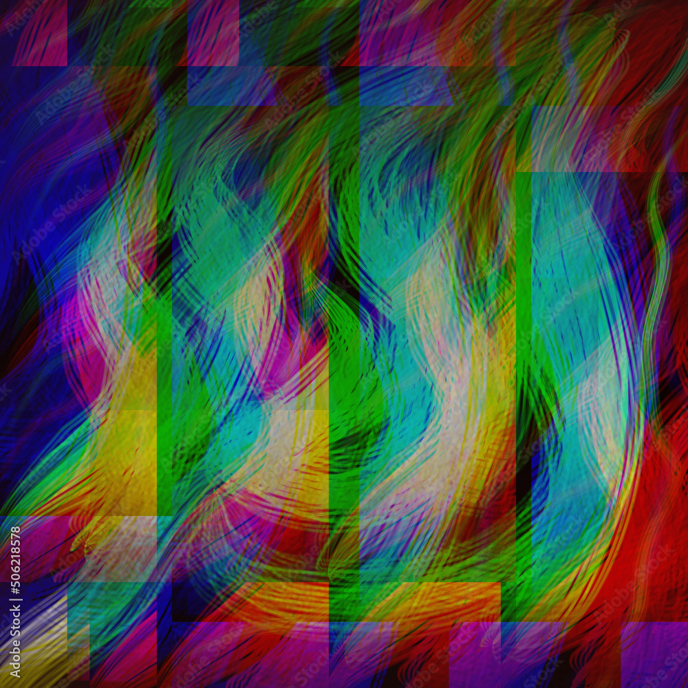 Futuristic Abstract Design - Bright Fire Like Elements With Chromatic Aberration Placed Vertically On Square Size Canvas