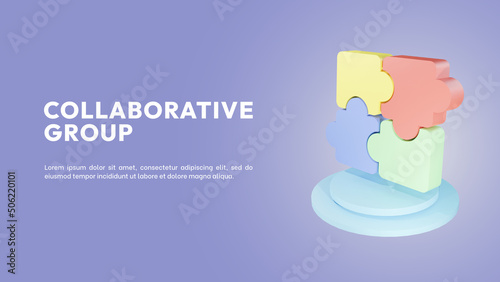 Colorful collaborative group puzzle 3d illustration content templates.
