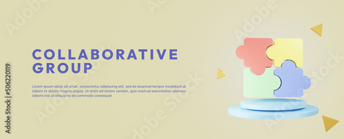 Colorful collaborative group puzzle 3d illustration content templates.