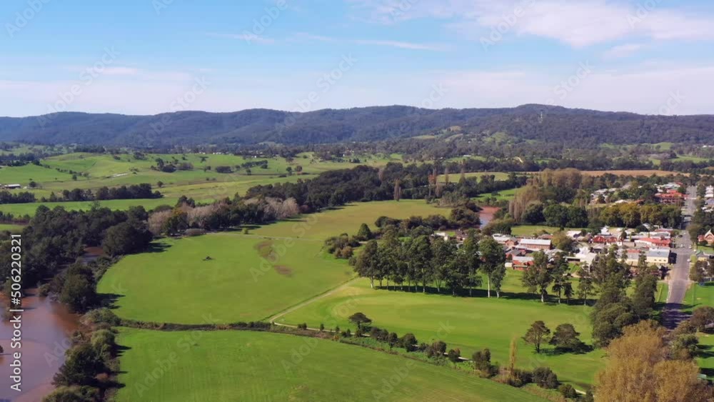 Bega river flowing around Bega town in agriculture valley of Australia