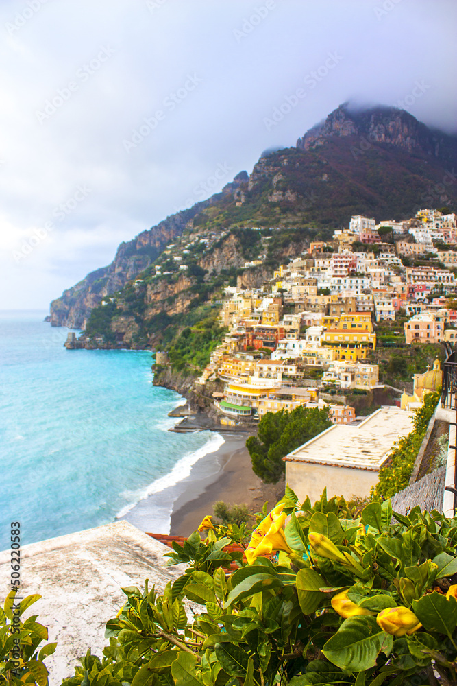 Beautiful panorama of Positano city at Amalfi Coast in Italy
