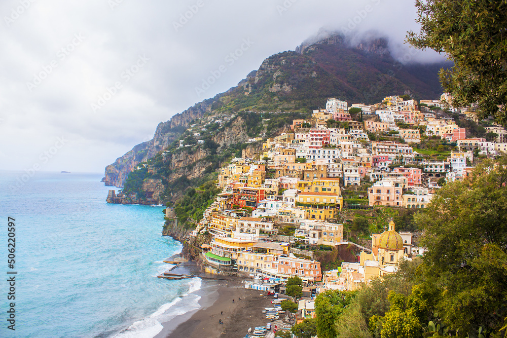 Beautiful panorama of Positano city at Amalfi Coast in Italy	
