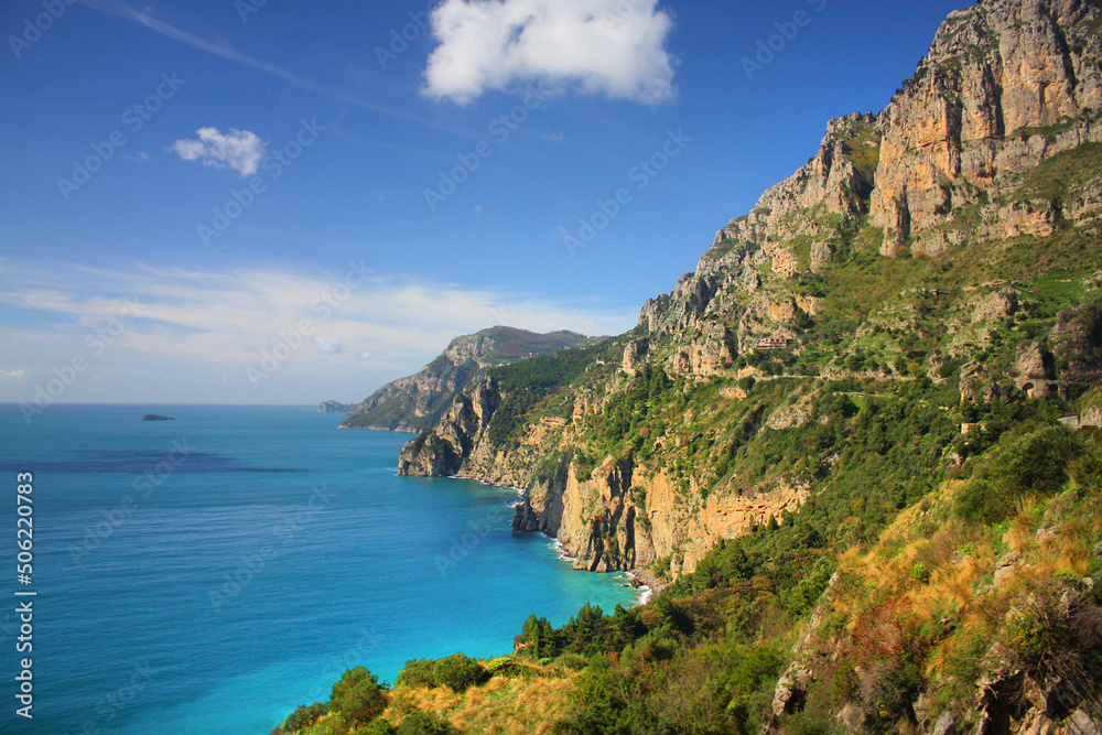 Beautiful panorama of Positano city at Amalfi Coast in Italy	