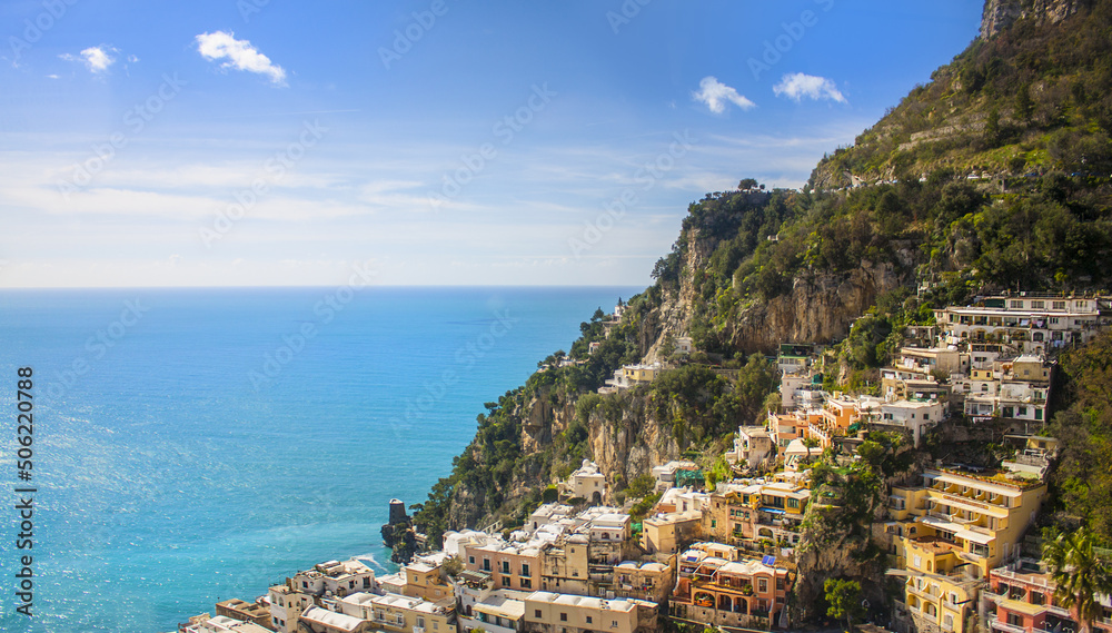 Beautiful panorama of Positano city at Amalfi Coast in Italy	