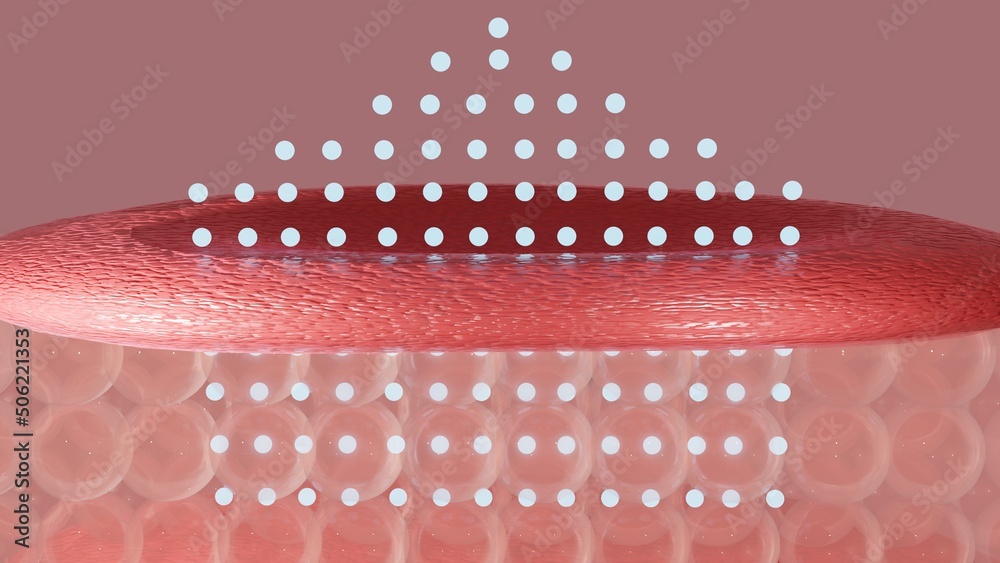 Serum and vitamin drop on skin cell. serum through the skin layer and ...