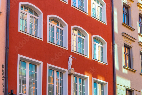 Beautiful windows, colorful houses on the old town of Gdansk