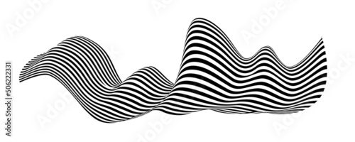 Waving flag as a brush stroke with zebra texture. Vest striped with fabric Black and white stripes curved in a bizarre way with waves curving along the trajectory