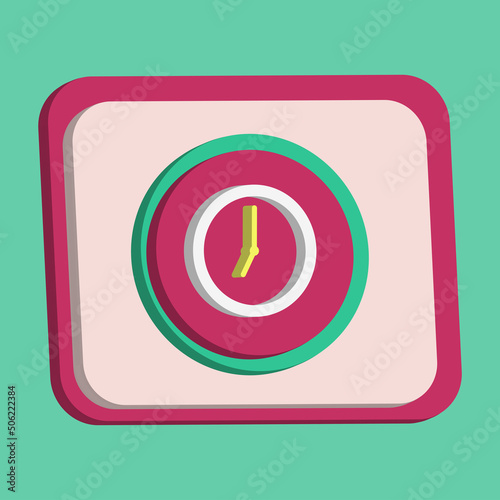 3D clock icon button vector  pink background, best for property design images, editable colors