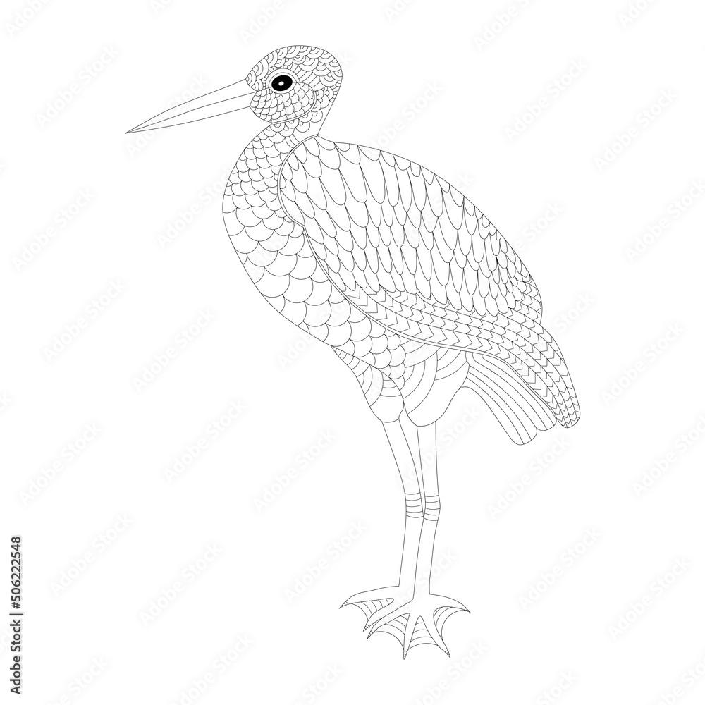 Vetor De Bird Coloring Page Antistress Coloring Sheet Stork Coloring vetor-de-bird-coloring-page-antistress-coloring-sheet-stork-coloring