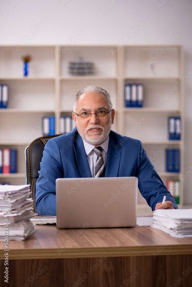 Old male employee working in the office Old male employee working in the office