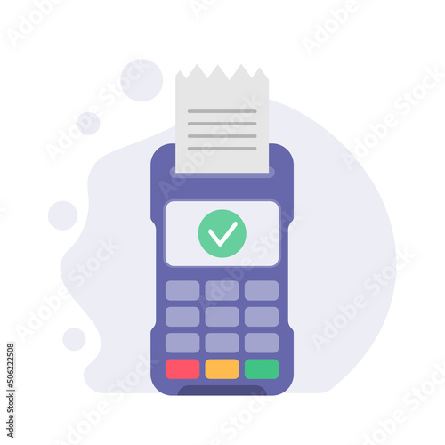POS Terminal with Receipt. Bank Payment Terminal. Processing NFC payments device. Vector icon.