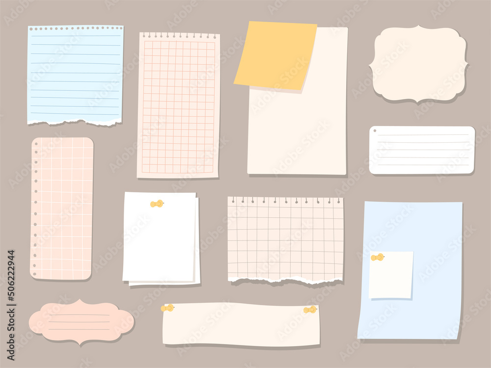 Set of different vector note papers. Set of different vector note papers.