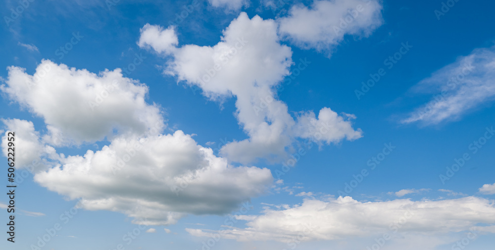 White clouds in blue summer sky panoramic background White clouds in blue summer sky panoramic background