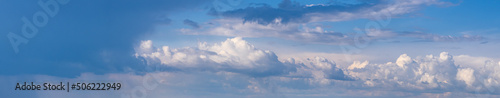 Fototapeta Naklejka Na Ścianę i Meble -  White cumulus clouds in blue sky panoramic high resolution background