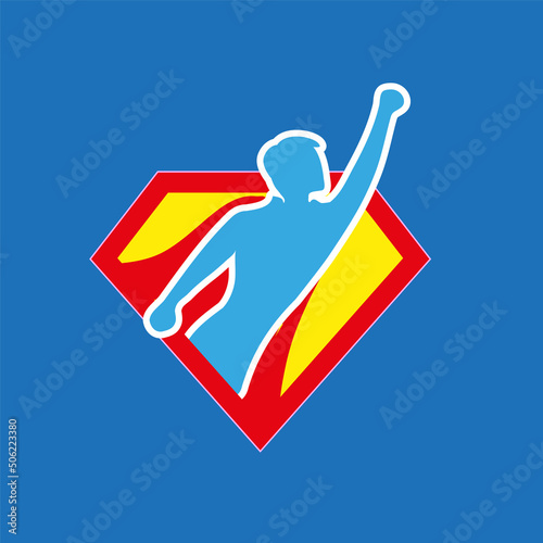Superhero icon. vector superhero silhouette wearing red cloak flying on wind.