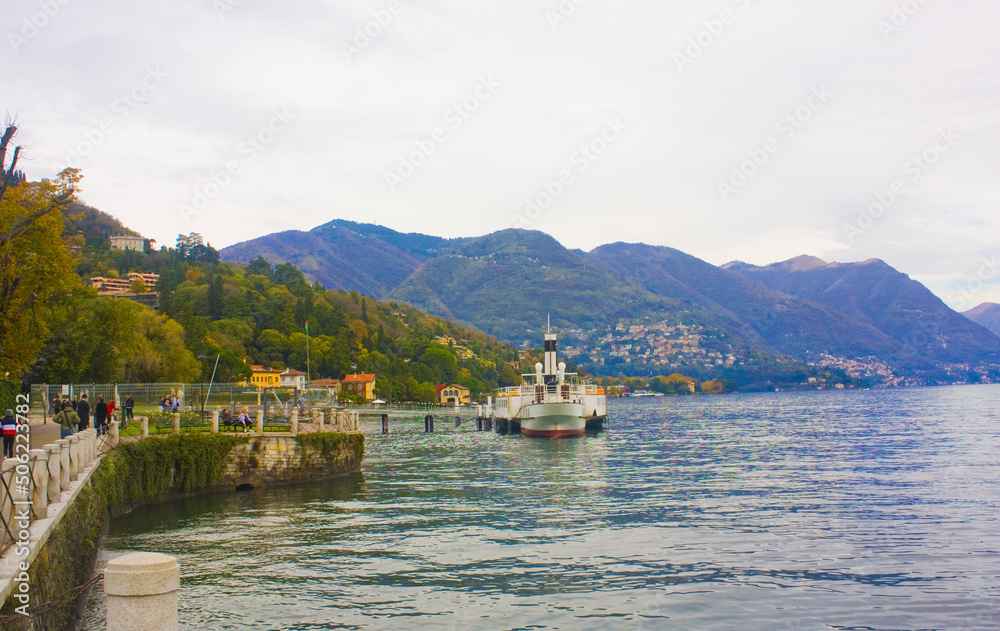 Picturesque coast of Lake Como in city Como