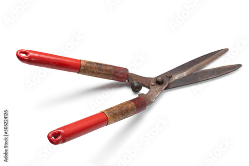 Obraz na plátně Grass scissors isolated on white