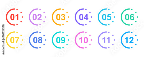 Number pointer vector set.  Bullet  points. Numbers marker. From 1 to 12. Vector 10 EPS.