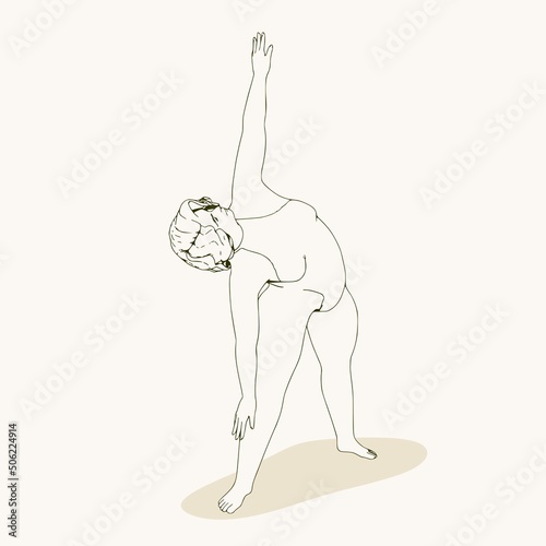 Beautiful plus size woman wearing underwear or swimsuit. Body positive concept. Attractive overweight girl doing stretching exercise. For Fat acceptance movement.