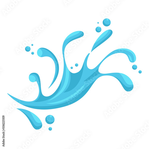 Cartoon illustration with water splash and drops.