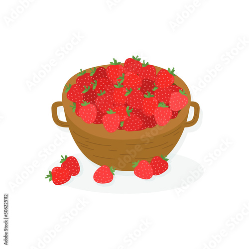 Wicker basket full of fresh strawberries.