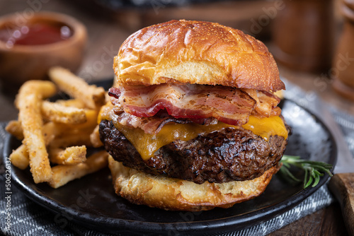 Canvas Print Bacon cheeseburger on a toasted bun
