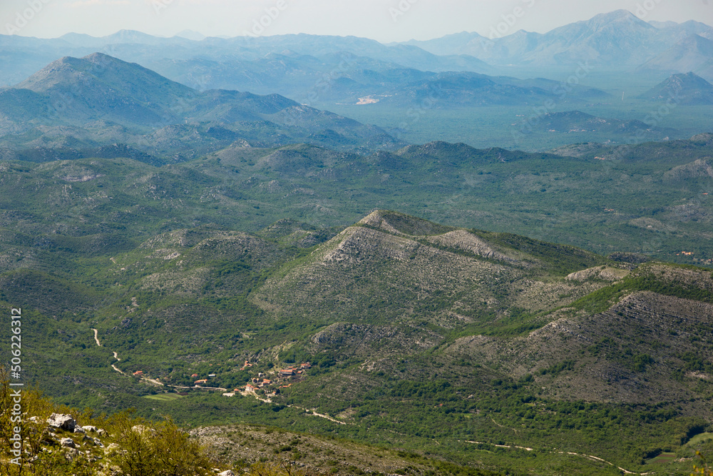 Small village in the Balkan mountains. Bird's-eye view.