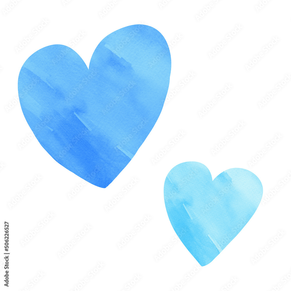 水彩素材　ハート　手描き　青