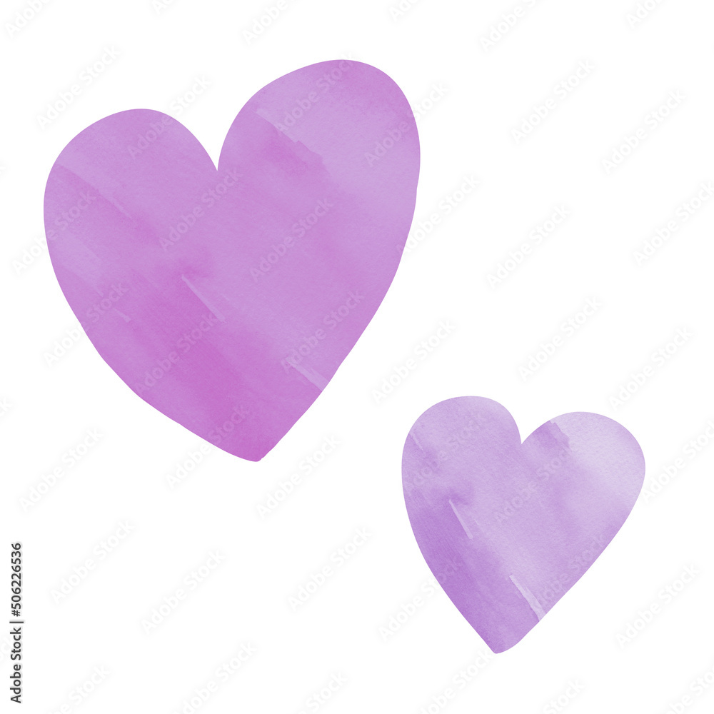 水彩素材　ハート　手描き　紫