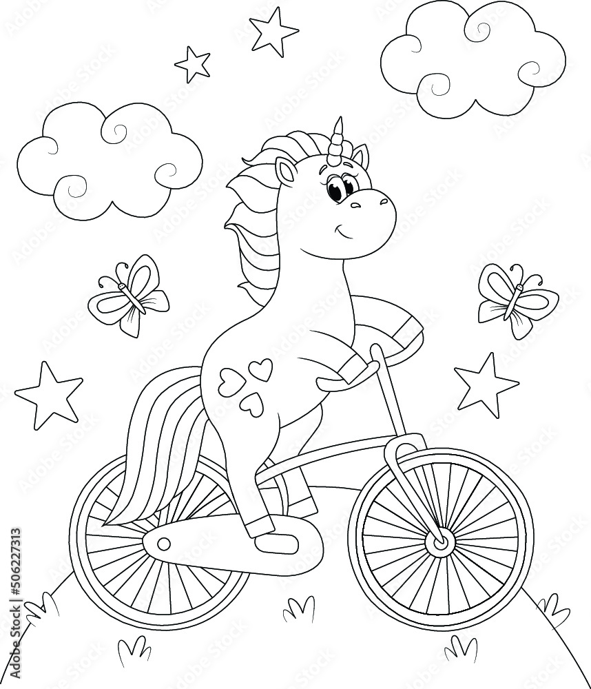 funny unicorn coloring page for kids Stock Vector | Adobe Stock