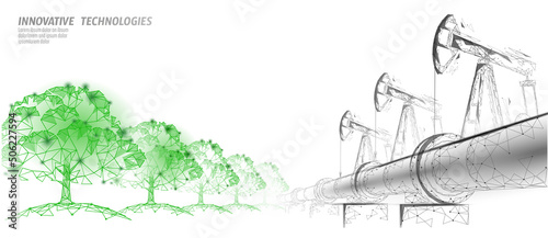 Oil pollution problem concept. Oil gas petroleum environmental disaster pipeline refinery complex. Industry air soil waste toxic solution 3D vector illustration