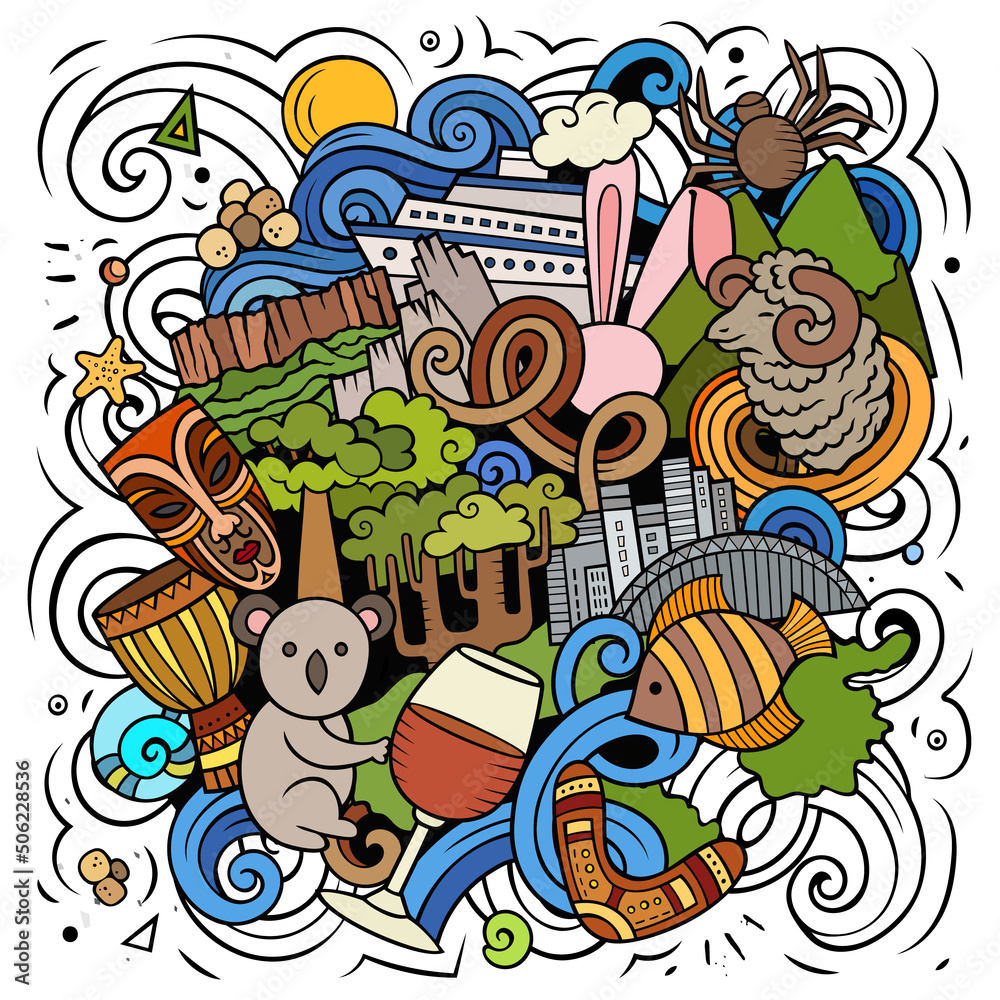 Fototapeta premium Australia cartoon vector doodle illustration