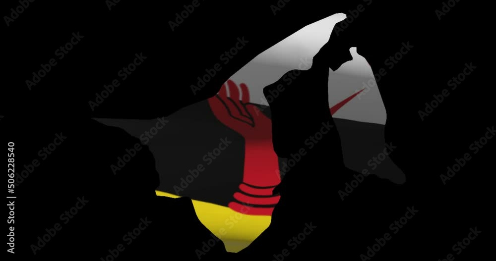 Brunei national flag on map outline, waving animation. 4K alpha channel graphic footage of country shape