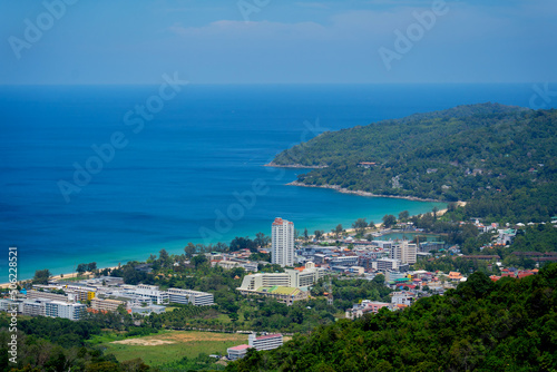 Beautiful mountains with palms landscape in the ocean