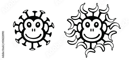 Cartoon monkey virus or monkeypox. The virus belongs to the genus Orthopoxvirus in the family Poxviridae. infectious disease. Ape face with banana