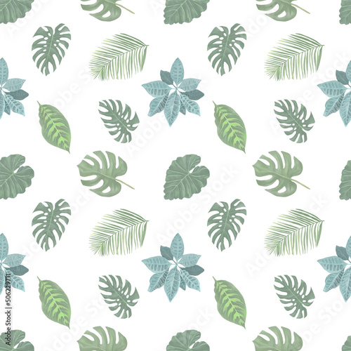 seamless pattern with tropical leaves © Elena