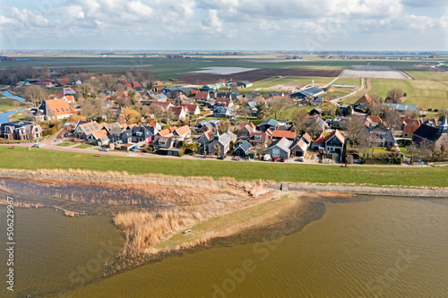 Aerial from the little village Gaast at the IJsselmeer in the Netherlands photo