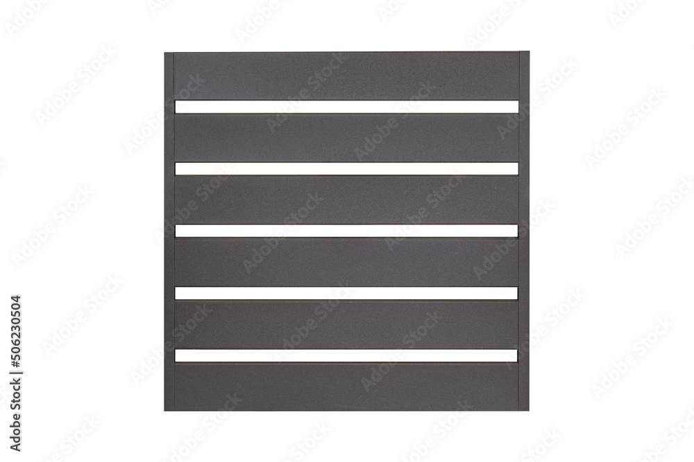 One peace gray Simple fence made of metal. Stainless steel fence parts. Industrial design of galvanized material. One peace gray Simple fence made of metal. Stainless steel fence parts. Industrial design of galvanized material.