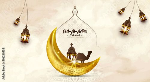 Eid al Adha Mubarak Islamic festival social media banner and Eid Mubarak Post Template photo