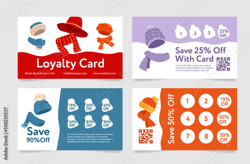 Collection hat scarf headdress loyalty card template vector collect coupon sticker stamp bonus