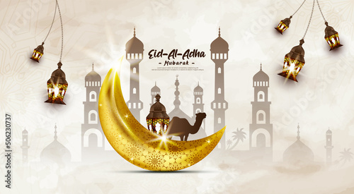 Eid al Adha Mubarak Islamic festival social media banner and Eid Mubarak Post Template photo